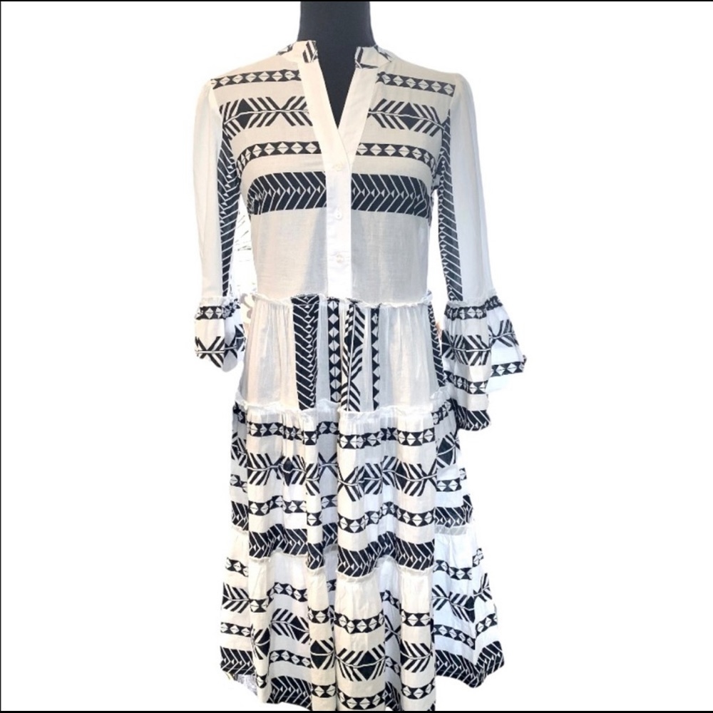 Attic Salt 100% Cotton Dress Black & White Aztec Design Size Small- NWT